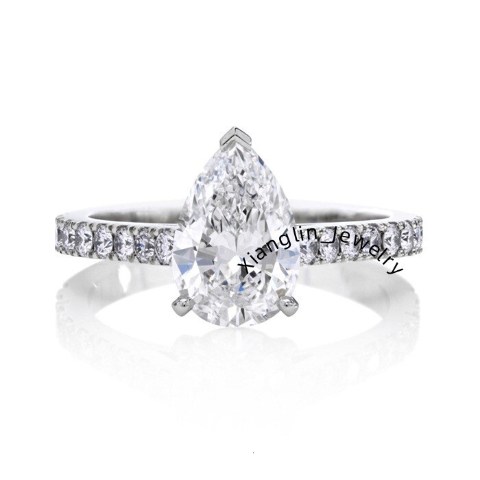 Custom Luxury 18K White Gold Plated Pear Shape Cubic Zirconia Diamond Silver Rings Jewelry for Women