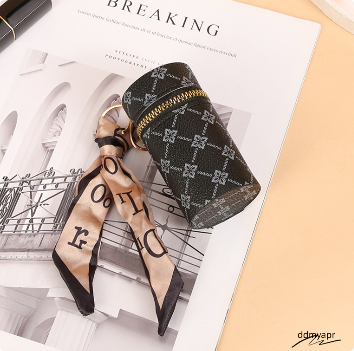 Key Rings Mini Bag Pendant Leather Coin Purses Keychains Lipstick Pouch With Silk Scarf Holder Car Keyrings Portable For Women Girls