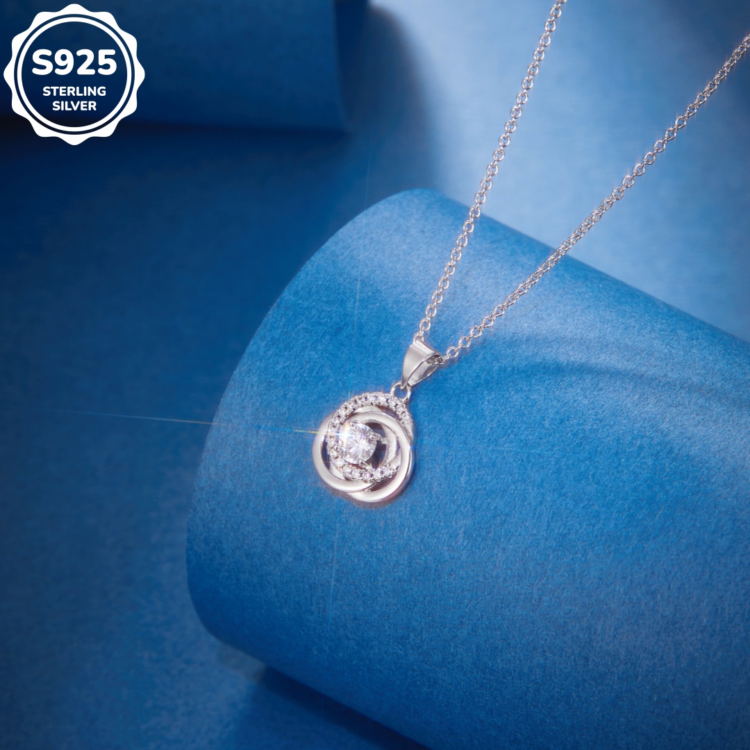 MT 925 Sterling Silver Fashionable CZ Necklace for Women - Circle Windmill Pendant Heart Necklace, Dropshipping Available, Fast & Free Shipping