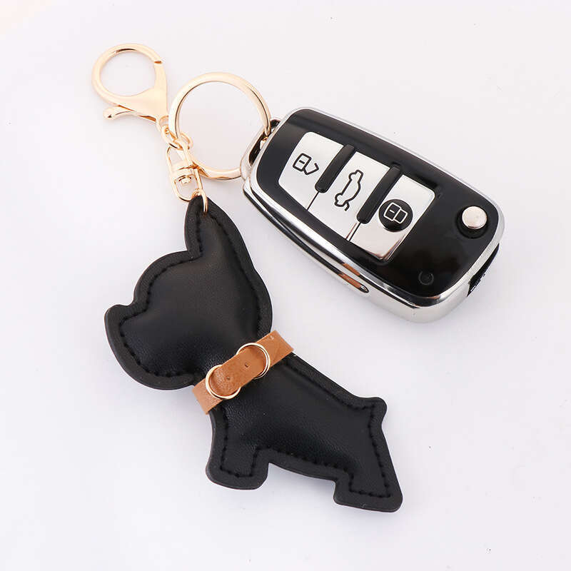 DHEssentials Korean Cartoon French Bulldog PU Leather Bag Charm - European Style Creative Keychain
