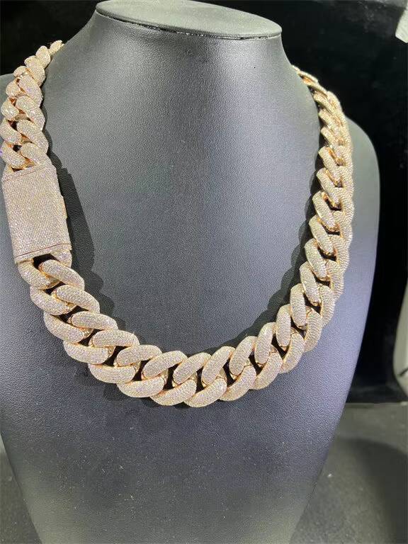 Merchant Direct Sales High Quality Popular Vvs Moissanite 925 Pure Silver 30mm 24 Inch Cuban Rose Gold Necklace