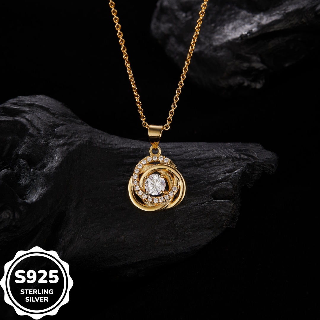 MT 925 Sterling Silver Fashionable CZ Necklace for Women - Circle Windmill Pendant Heart Necklace, Dropshipping Available, Fast & Free Shipping