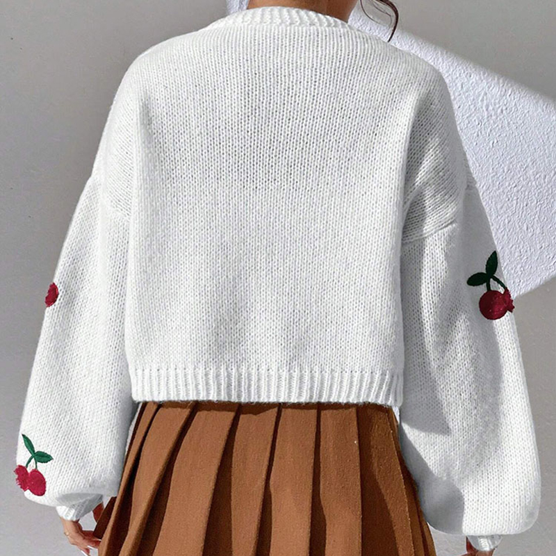Designer Clothing Women's Cherry Knitted Sweater Jacket