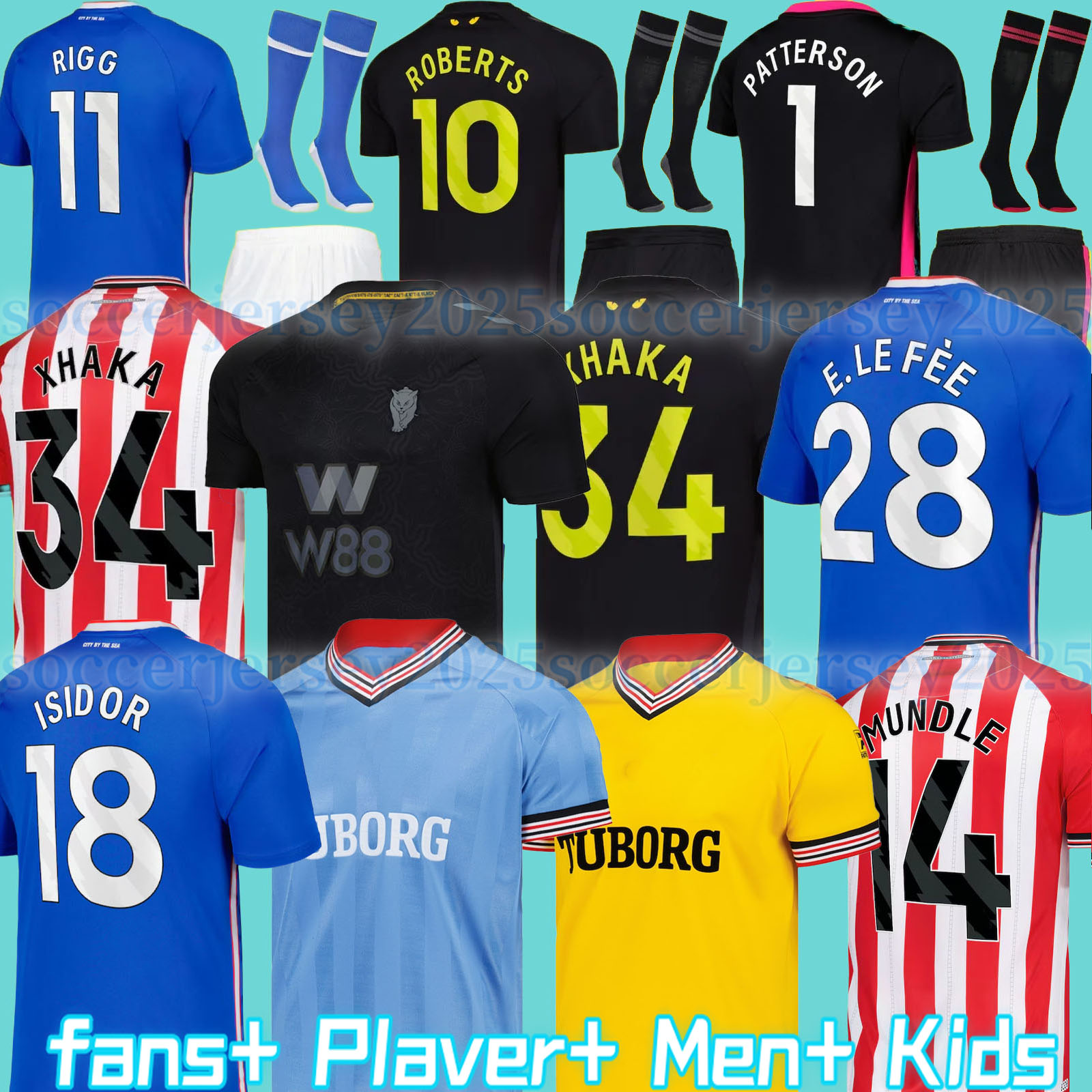 SUNDERLANDS 25 26 Away Soccer Jerseys BELLINGHAM STEWART SIMMS ROBERTS CLARKE DAKU EMBLETON SEELT E O'NIEN PATTERSON Football Shirt PRITCHARD Men Kids