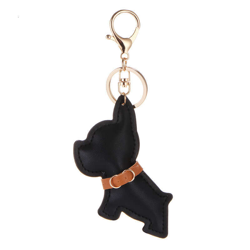 DHEssentials Korean Cartoon French Bulldog PU Leather Bag Charm - European Style Creative Keychain