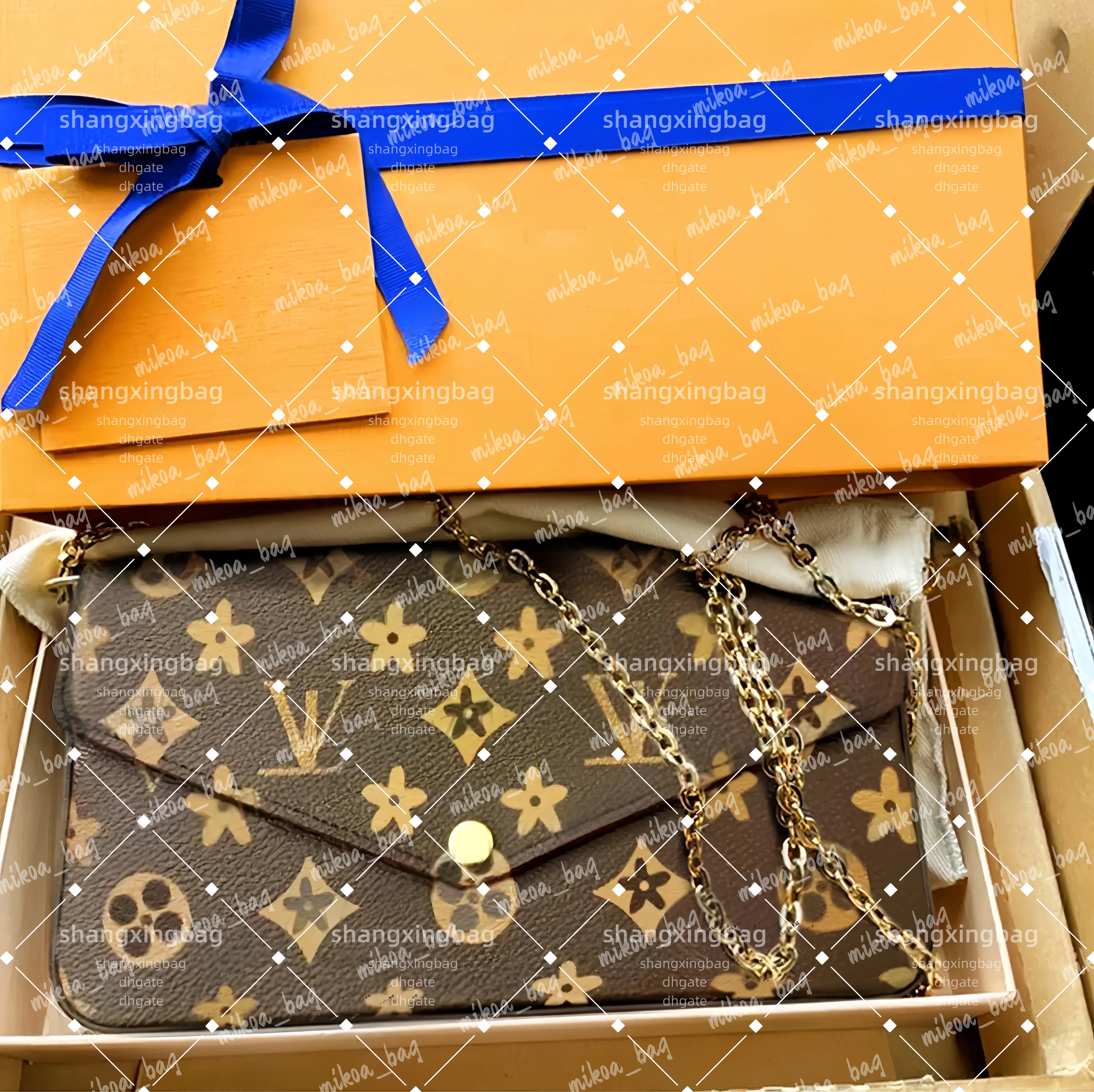 Luxurys Designer Tote Bags Women Crossbody Genuine Leather Purse Fashion Flower Lady 3 Multi FELICIE POCHETTE Chain Shoulder Bag ladies Handbag Wallet