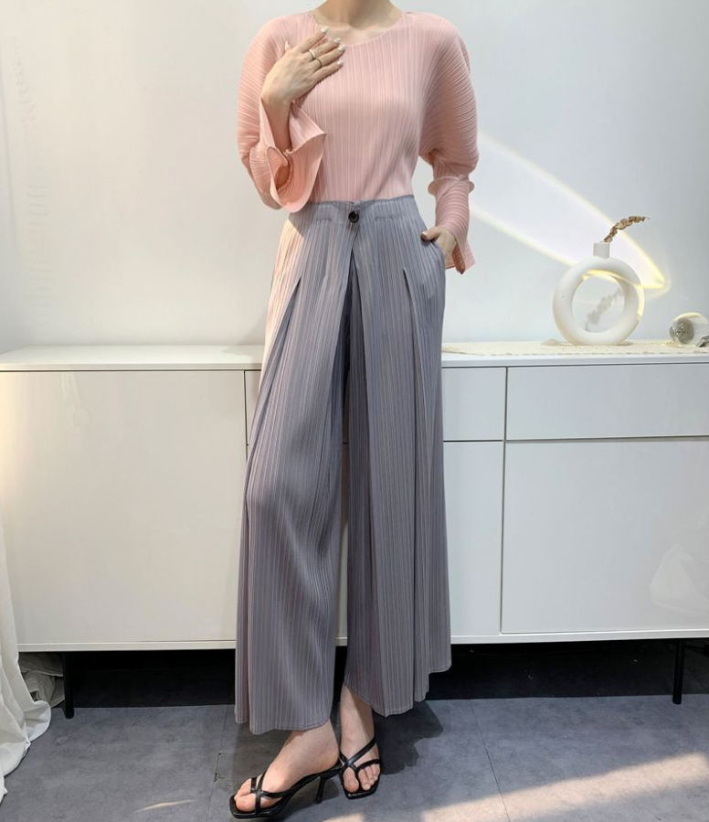 Women's pleated Issey luxury fashion women's high-end temperament comfortable casual pants wide loose straight leg pants2025 Z260314