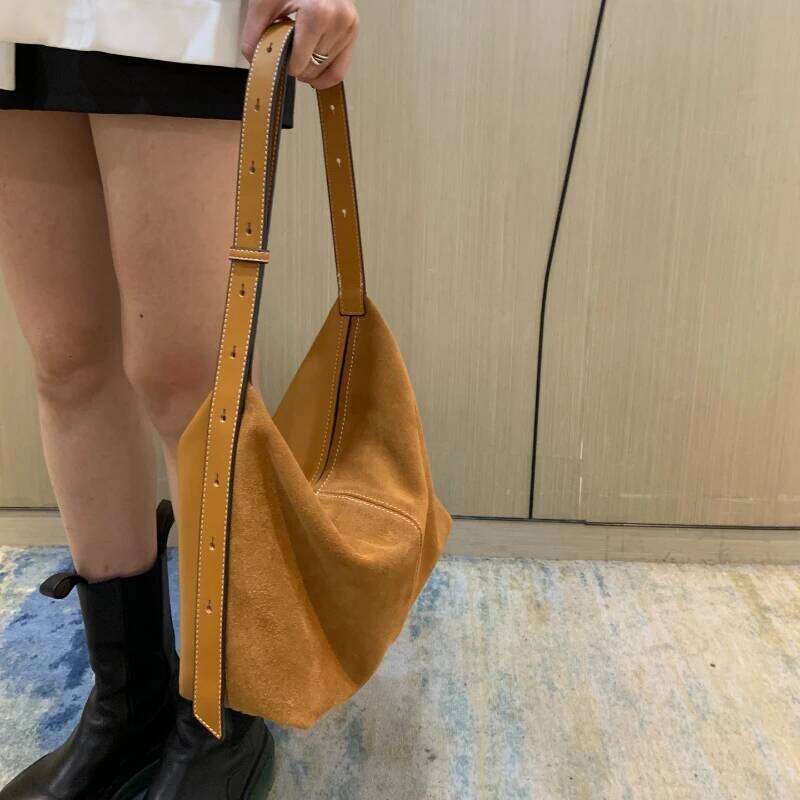 2023 Vintage Suede Underarm For Daily Commuting Ladies Large Capacity Genuine Leather Tote Women's Shoulder Bag