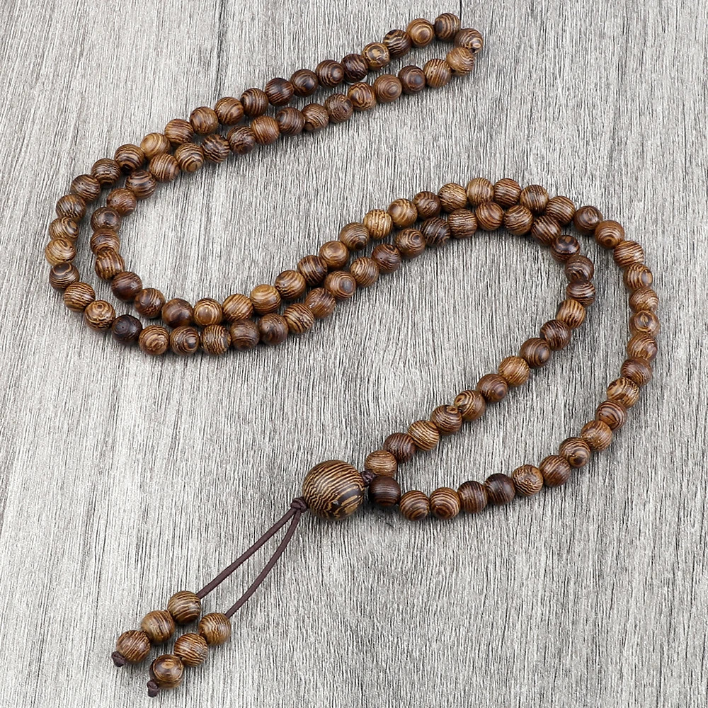 Vintage 108 Wooden Beads Bracelets 6mm Women Men Elastic Beaded Long Necklace Fashion Buddhist Prayer Yoga Jewelry Handmade Gift 250906