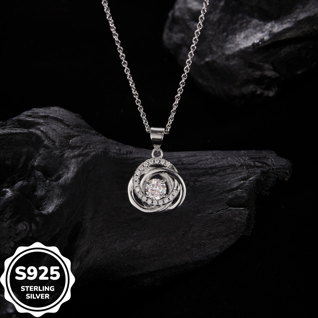 MT 925 Sterling Silver Fashionable CZ Necklace for Women - Circle Windmill Pendant Heart Necklace, Dropshipping Available, Fast & Free Shipping