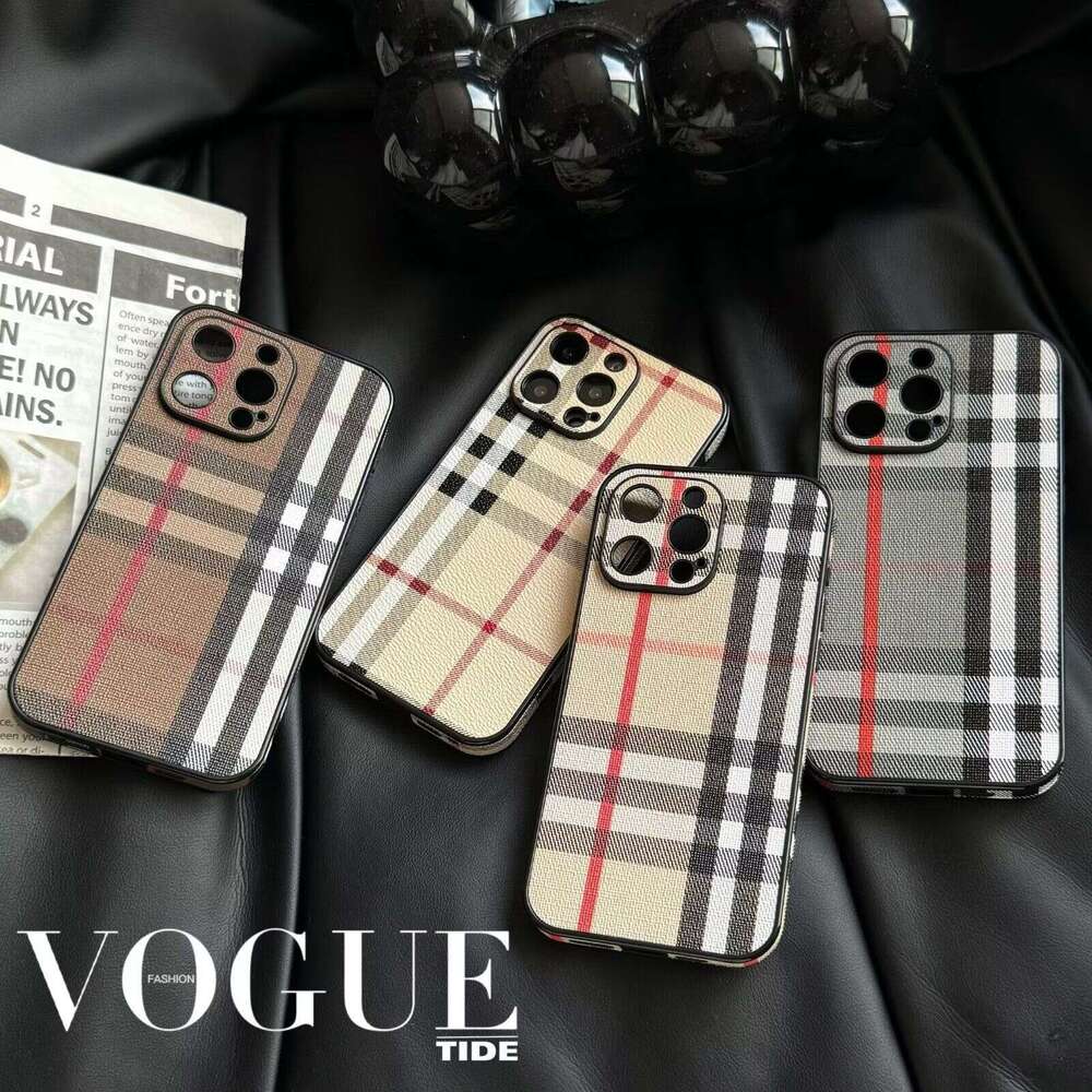 DHgargets Compatible with Apple 16 Pro MAX Phone Case 15/14 Striped Plaid 13 Niche High-end 12 Side Sticker Leather