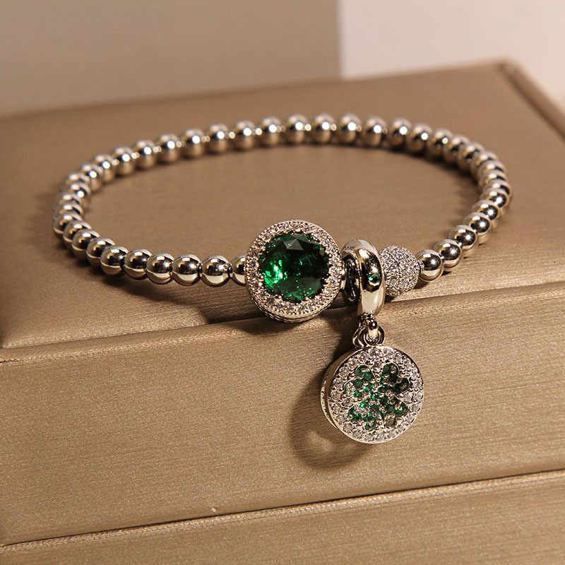 Luxury Brand Designer Jewelry Fashion Style Bracelet For Women, Niche Light Luxury Micro-Inlaid Green Beads Exquisite Bracelet, Gift For Students