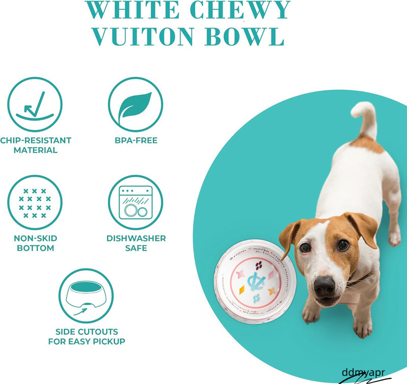 Designer Bowls And Placemat, Water Bowls, Grade BPA Free, Non-Skid Bottom Dishwasher Safe, Dog Food Mat Included, White 23Oz J01 Ddmyfeb
