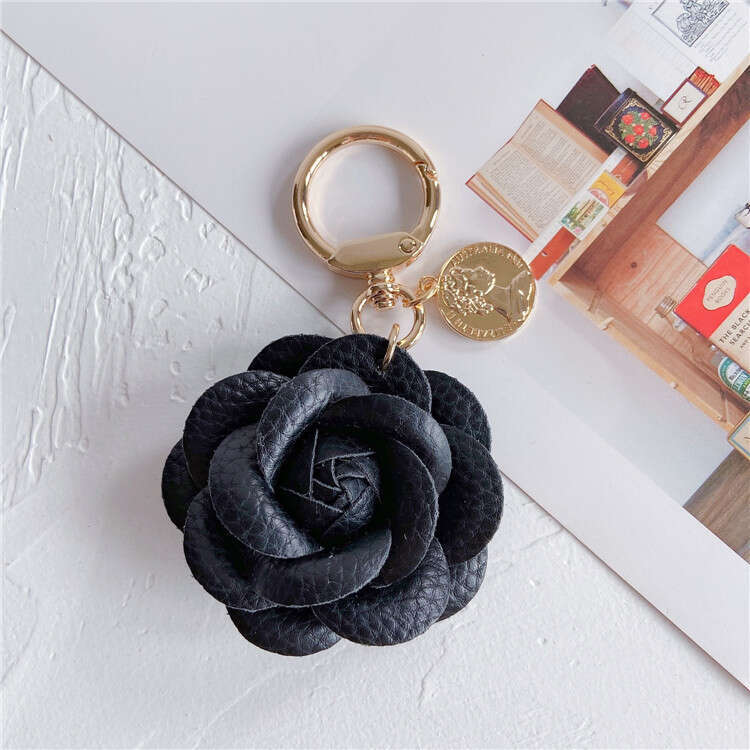 DHcollections Stylish Leather Camellia Car Keychain & Backpack Hanging Accessory