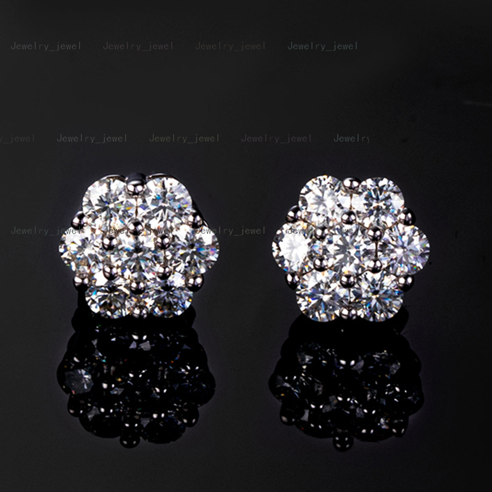 Round Cut Lab Created Moissanite Diamond Flower Cluster Stud 6mm 14K Gold Plated 925 Sterling Silver Earring for Women Men