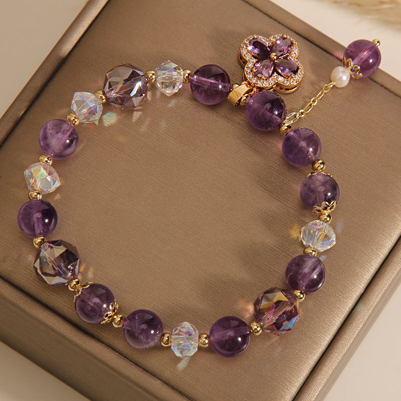 Luxury Brand Designer Jewelry Natural Amethyst Bracelet For Women Fashionable Personality Design Minimalist Style Four-Leaf Clover Pendant Bracelet Be