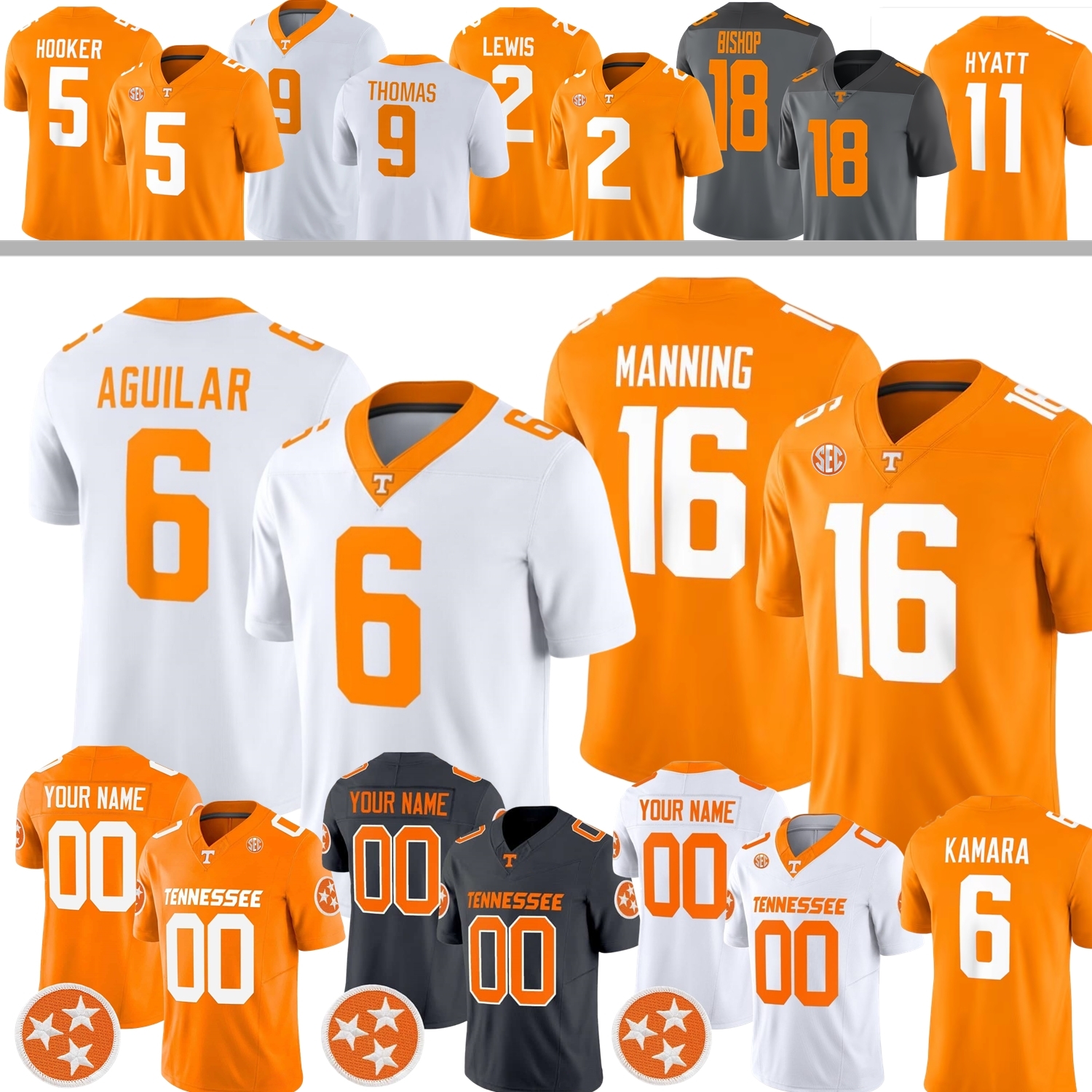 Tennessee Volunteers Football Jersey College Joey Aguilar Boo Carter Peyton Manning Star Thomas DeSean Bishop MacIntyre Staley Merklinger Sanders Jr. Ross Carter