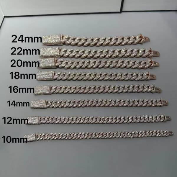 Hot Selling Highend Popular VVS Moissanite 925 Sterling Silver Bracelet 16MM 8inch Plated with Rose Gold