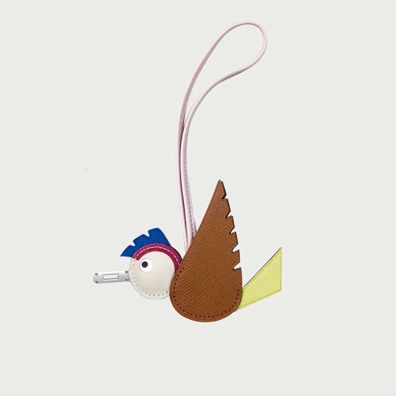 DHEssentials 2025 Spring Handmade Leather Birdy Bag Ornament, Cartoon Keychain, Car Pendant, 6 Colors, Urban Minimalist, Sheepskin Leather