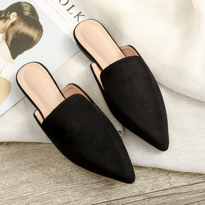 free shipping designer fashionable beautiful trendy Baotou flat-bottomed pointed half-slipper 34-42