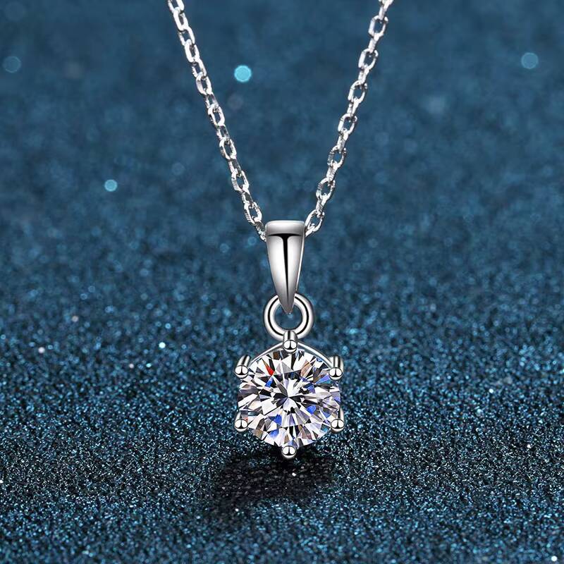 S925 Sterling Silver Classic Six Claw Vvs D Color 3CT Moissanite Pendant Necklace for Women Gift