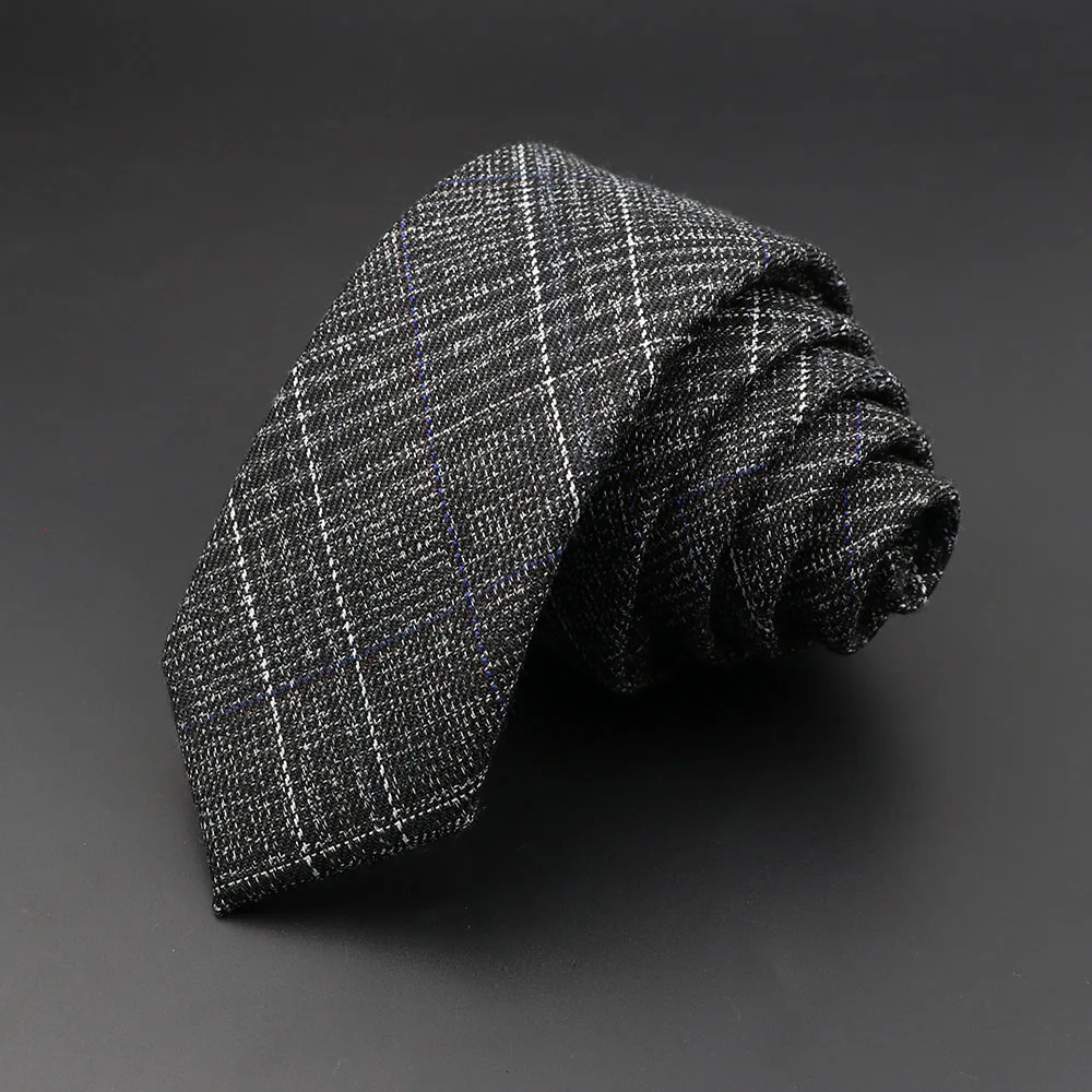 Mens Ties 6cm Classic Cotton Handmade Skinny Grey Plaid Neckties Striped Narrow Collar Slim Cashmere Casual Tie Accessories Gift 250906