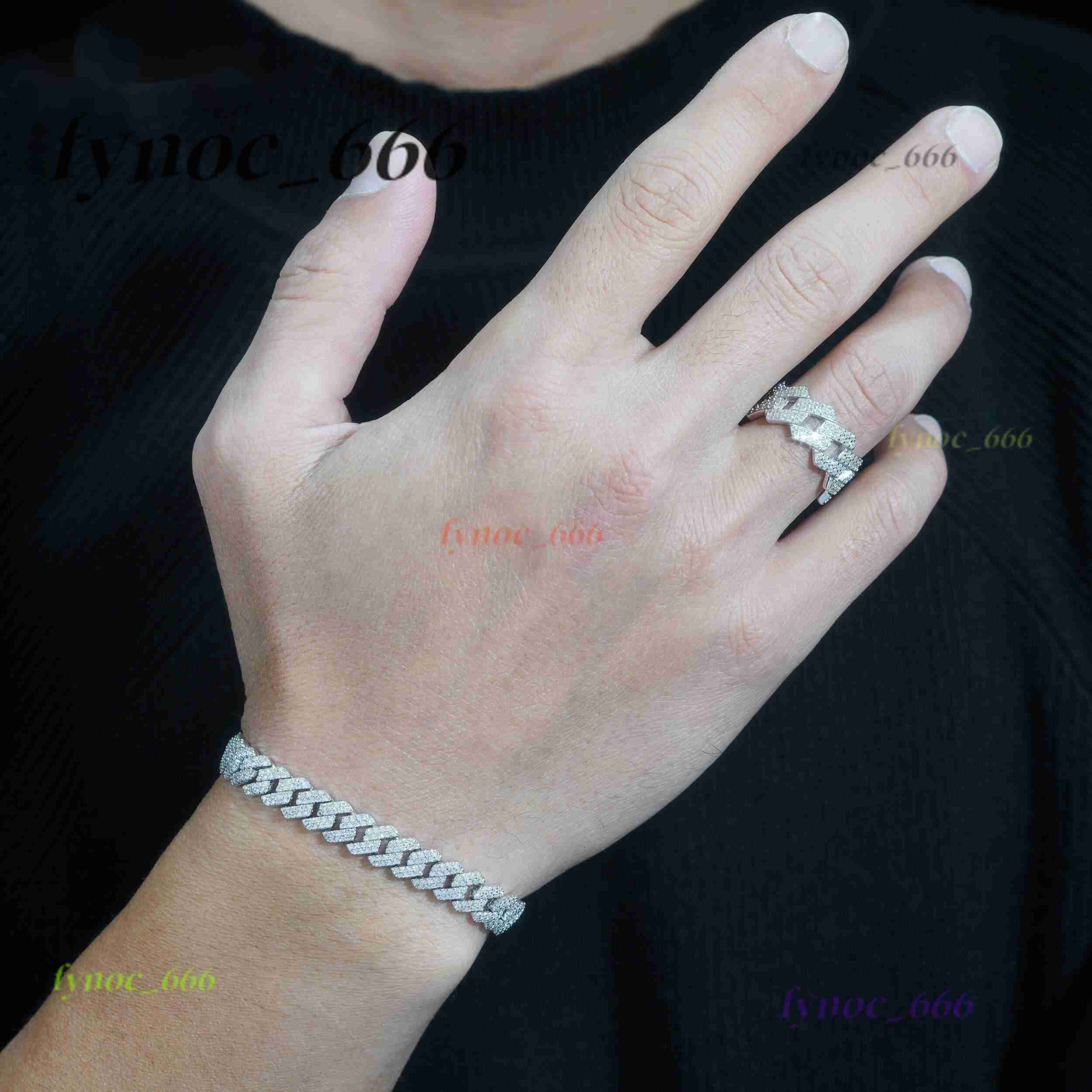 Wholesale Factory Price in Stock Moissanite Jewelry 925 Silver Iced Out 2 Row Diamond Cuban Rings Moissanite Hip Hop Ring