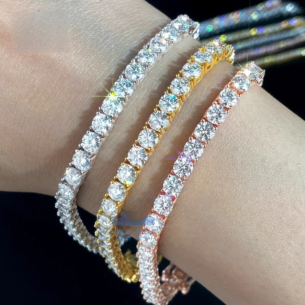 Iced Out Dia Sier Tennis 2mm 3mm 4mm 5mm 6.5mm D Color VVS Clarity Moissanite Clover Bracelet Charm