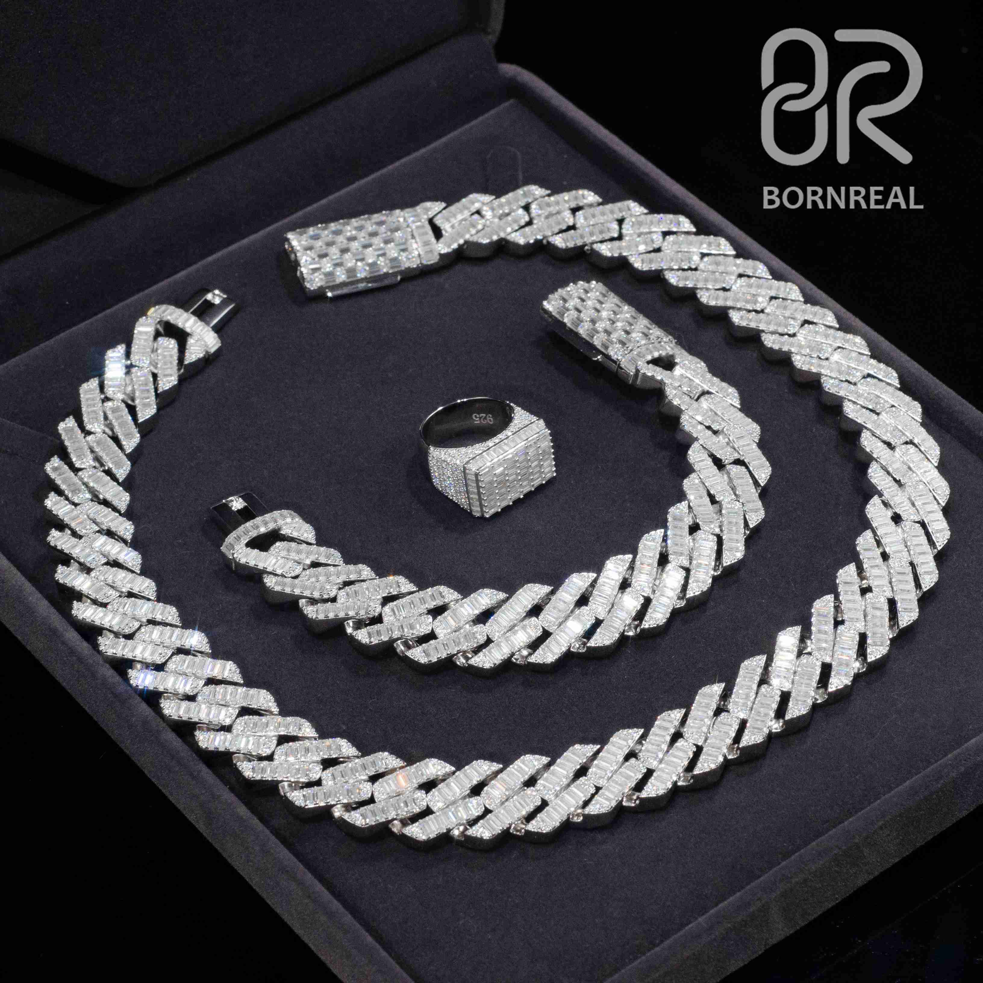 Factory Direct Wholesale Moissanite Cuban Chain Necklace Bracelet Hip Hop Style VVS Diamond 925 Silver Womens Custom