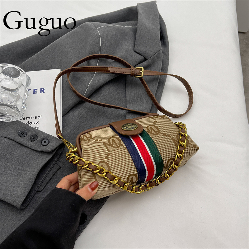 Guguo Free Shipping New High-end Shopping Women's Striped European And American Retro Classic Chain Underarm Shoulder Crossbody Bag Trend Z260124