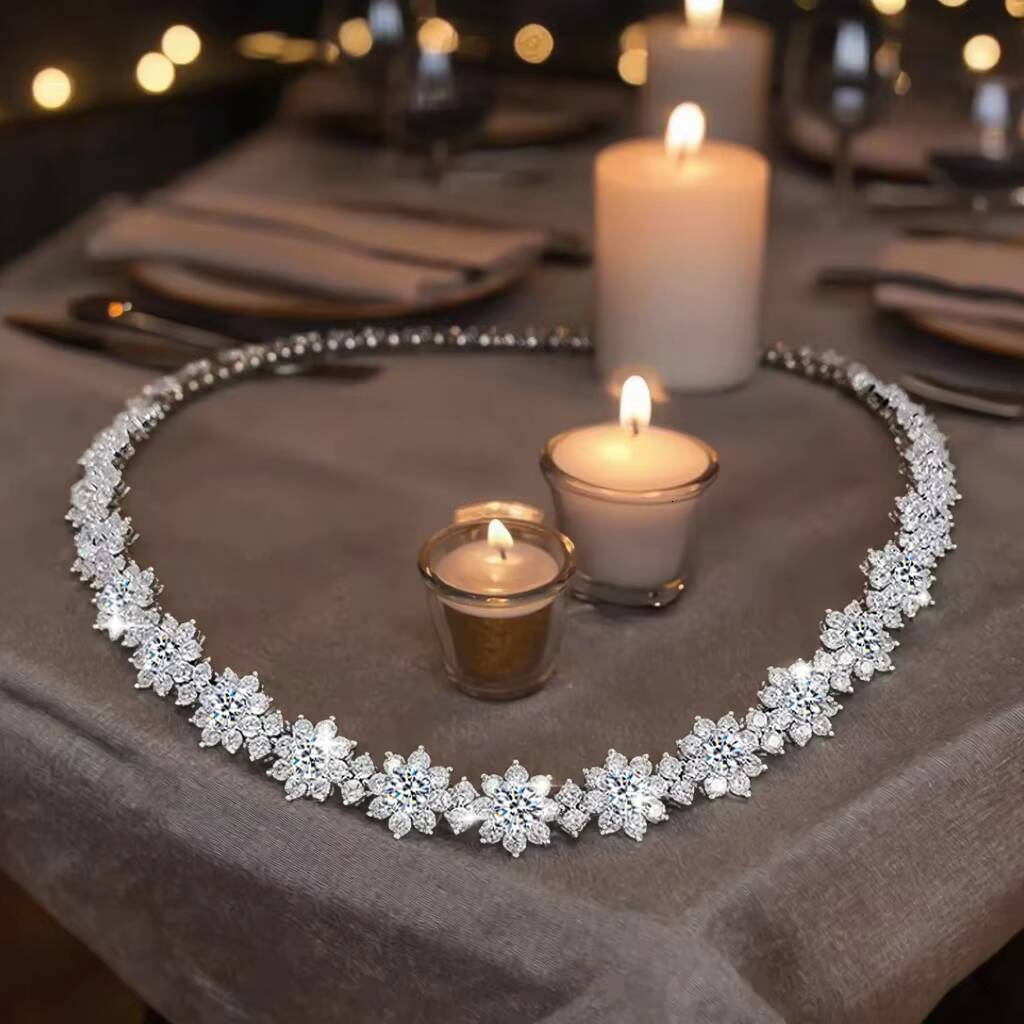 S925 Sterling Silver Inlaid Moissanite Main Stone Luxury Sunflower Necklace Pass Diamond Tester for Women Wedding Necklace