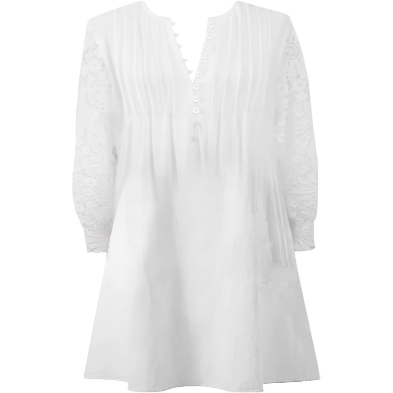 K91European and American plus size women's new casual lace splicing solid color dress