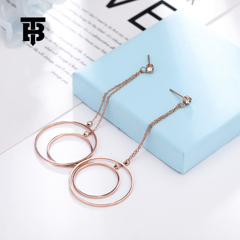 TB BHULAMTE New Luxury Designer Titanium Steel Rose Gold Women's Earrings With Hollow Circular Ring Tassel Design Multifunctional Fashion Accesso