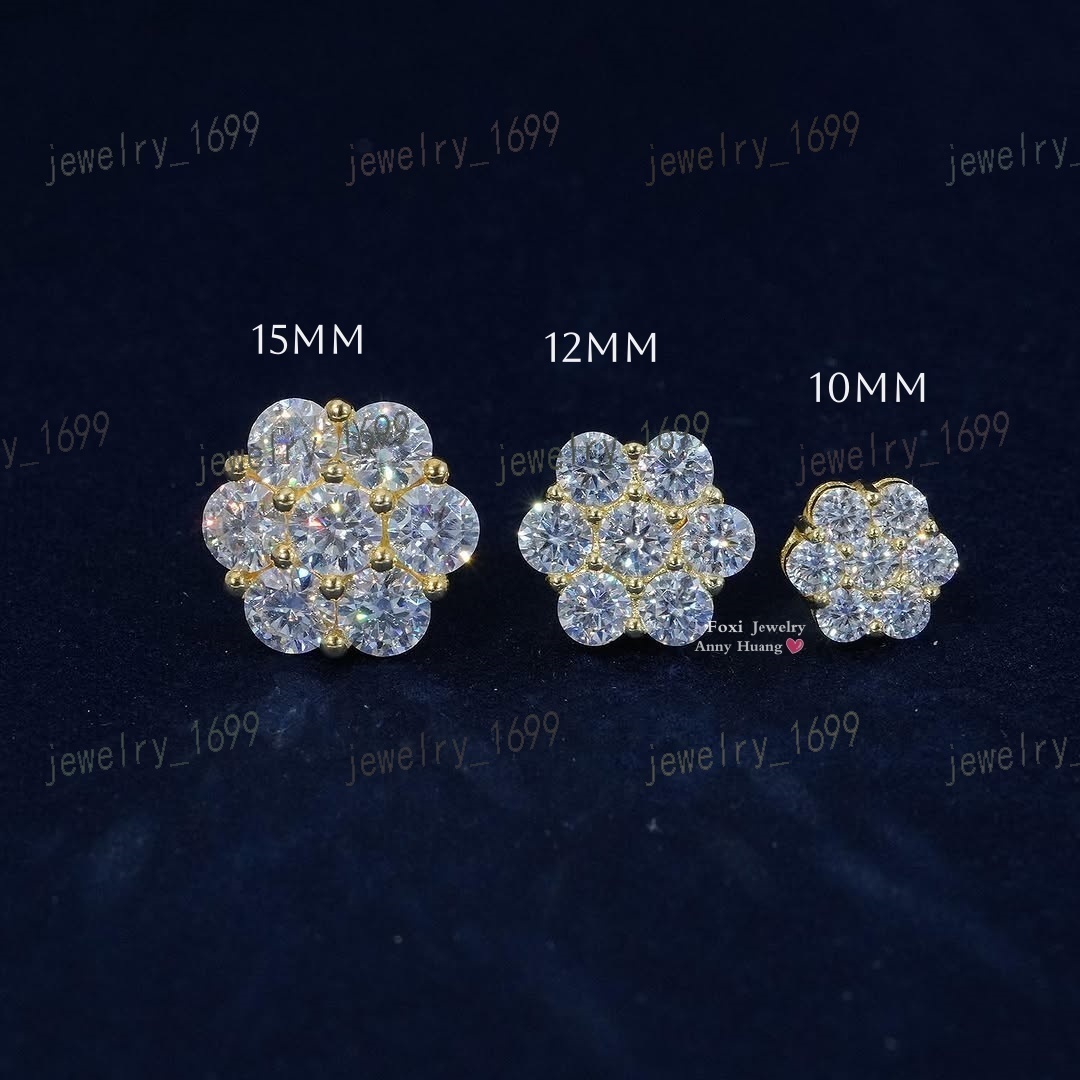 Wholesale Factory Cheapest Moissanite Flower Stud Earrings 925 Sterling Silver Ice VVS Moissanite Screw Back Earrings Women GRA