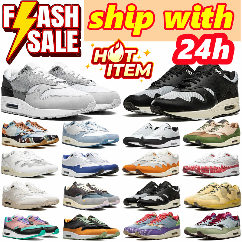 Free delivery designer running shoes 1 87 Mens Women Patta Waves Black Monarch Baroque Brown Saturn Gold Wheat Treeline mens sneakers sports trainers size 36-45