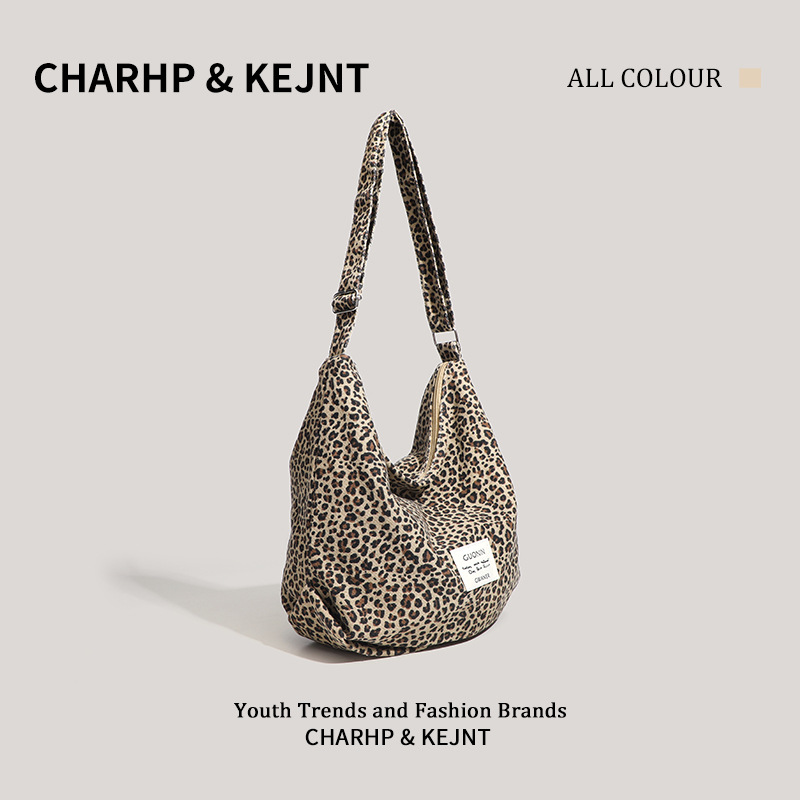 CHARHP&KEJNT large capacity commuter Tote female leopard print canvas casual shoulder crossbody bag