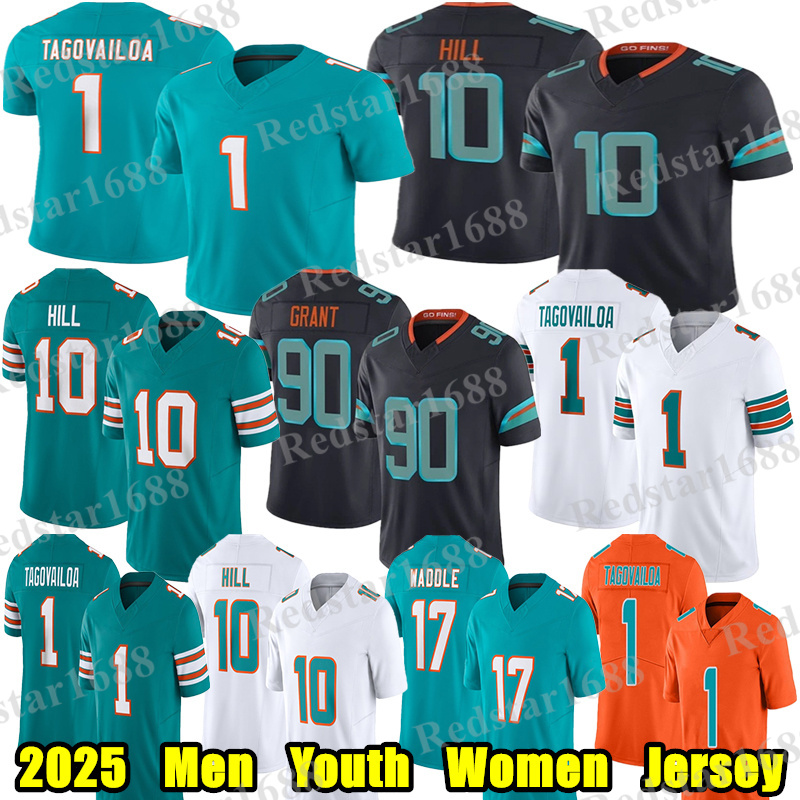 1 Tua Tagovailoa Football Jersey 10 Tyreek Hill Jaylen Waddle Kenneth Grant Dan Marino DeVon Achane Zach Sieler Chop Robinson Judon Zach Wilson Bradle