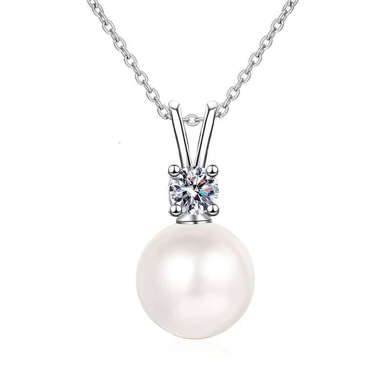 Light Luxury Fashion Freshwater Pearl Pendant Moissanite S925 Sterling Silver Necklace Female Valentines Day Gift