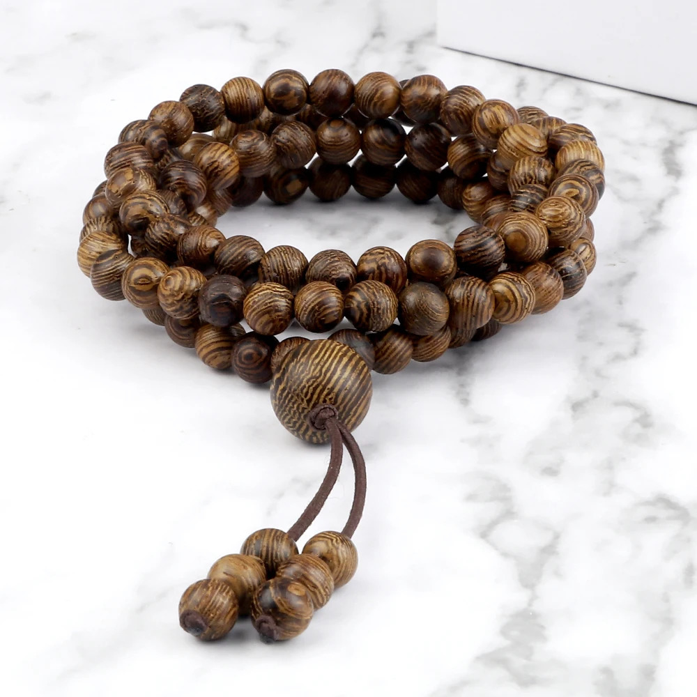Vintage 108 Wooden Beads Bracelets 6mm Women Men Elastic Beaded Long Necklace Fashion Buddhist Prayer Yoga Jewelry Handmade Gift 250906