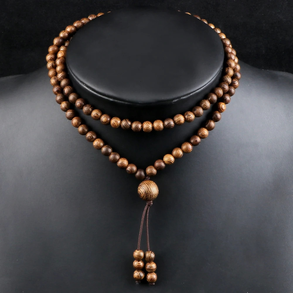 Vintage 108 Wooden Beads Bracelets 6mm Women Men Elastic Beaded Long Necklace Fashion Buddhist Prayer Yoga Jewelry Handmade Gift 250906