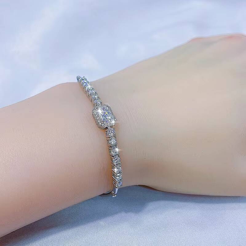 Wholesale S925 Sterling Silver 24CT Radiant Cut Moissanite Adjustable Bracelet for Women Fine Jewelry