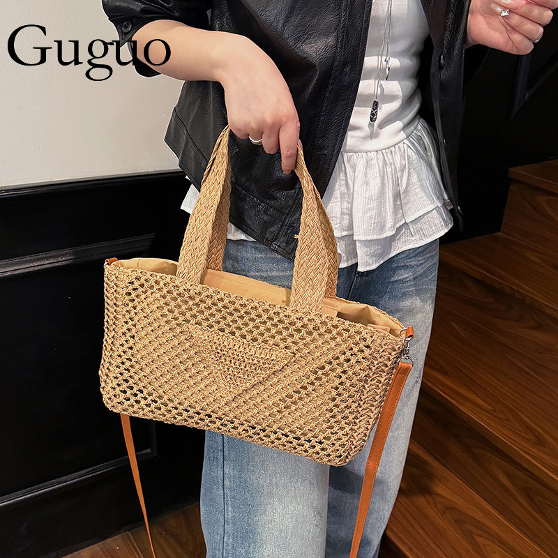 Guguo Free Shipping New High-end Shopping Beach Vacation Woven Large Capacity Handheld Straw Casual Simple Hollow Shoulder Bag Z260124