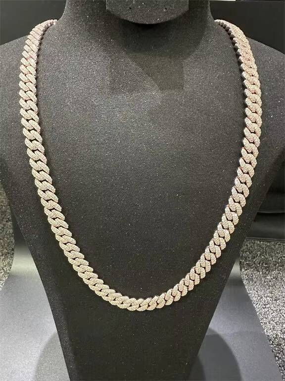 Merchant Direct Sales Vvs Moissanite 925 Pure Silver Plated With 18k Rose Gold Curling Iron Cuban Chain 10mm22 Inches