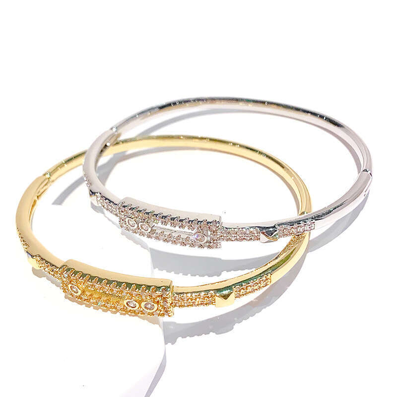 Gold Tone Luxury jewelry designer micro inlaid 5A zircon versatile three diamond sliding hollow stacked single row tennis bracelet - view 6