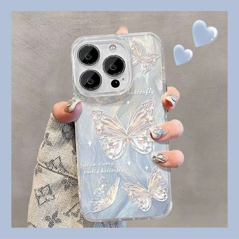 DHgargets Suitable for Apple 15 Pro Max/16 Phone Glitter Butterfly iPhone 14/13 Simple Full Coverage Soft Case Gradient