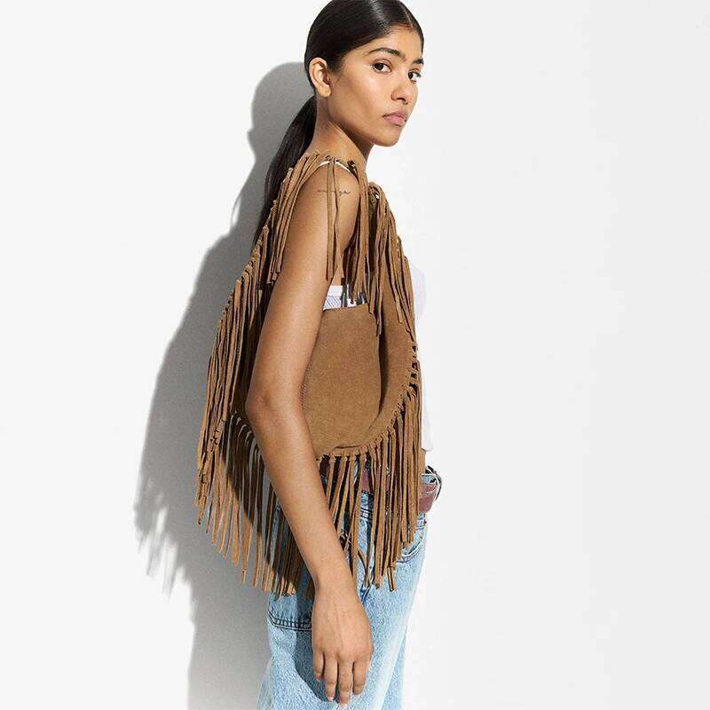 Bohemian Style Shoulder Women 2025 Trend High Quality Faux Suede Tassel Tote Bag Large Capacity Fashion Designer Female Bags
