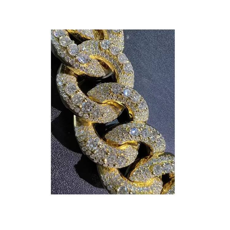 Hot Selling 925 Pure Silver Cuban Rose Gold Necklace High Quality 30mm 24 Inch VVS Moissanite Top Seller