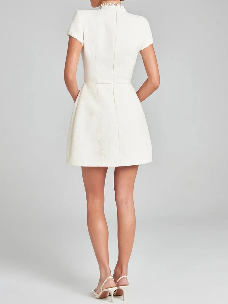 O Neck Casual Sweet Party Dress Women Summer Patchwork Elegant Mini Dress 2024 Short Sleeve Simple Ladies Dress Streetwear250906