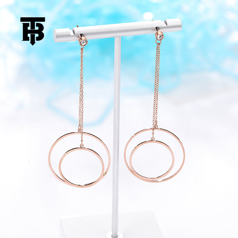 TB BHULAMTE New Luxury Designer Titanium Steel Rose Gold Women's Earrings With Hollow Circular Ring Tassel Design Multifunctional Fashion Accesso