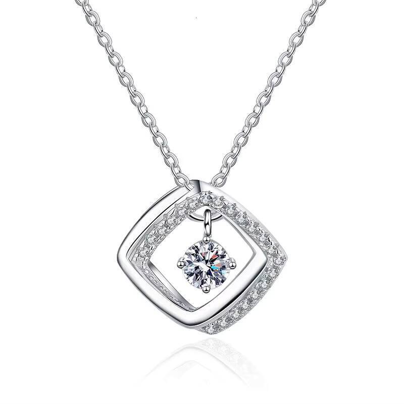 S925 Sterling Silver Micro Set Small Fresh D Color Moissanite Geometric Pendant Necklace Women Gift